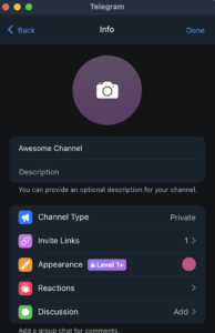 Telegram channel settings
