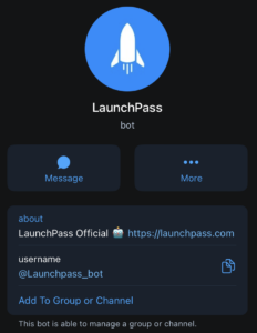 launchpass bot in telegram app